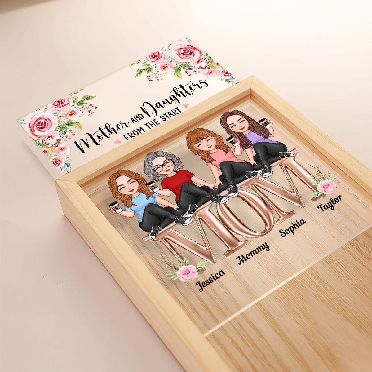 Mother And Daughters Best Friends Forever Personalized Wooden Frame Light Box