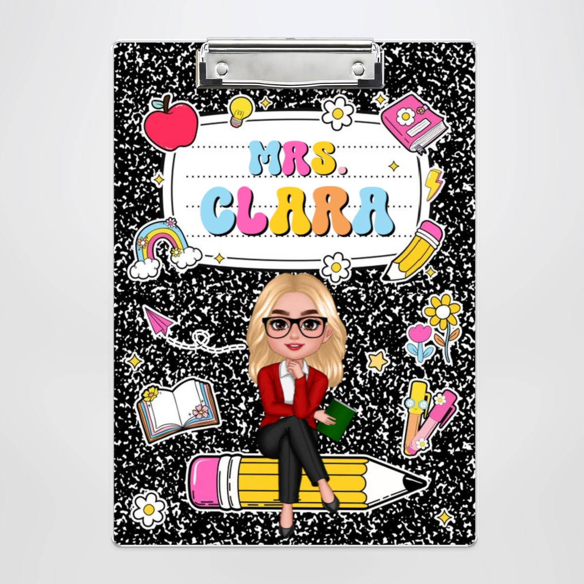 Teacher Composition Book Pattern Personalized Clipboard| Gift For Teacher, Back To School Gift