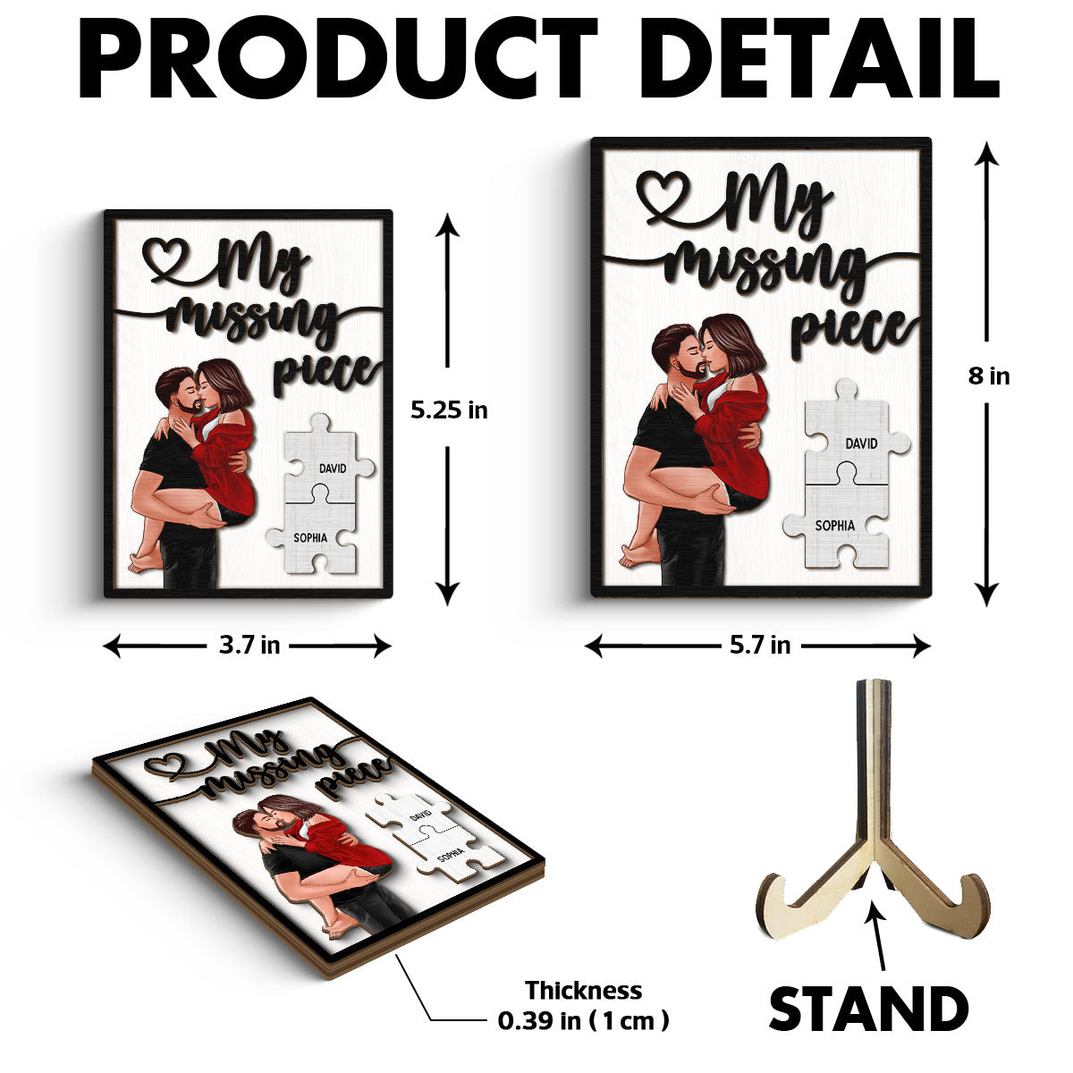My Missing Piece Couple Man Holding Woman Kissing Valentine‘s Day Gift For Her Gift For Him Personalized 2-Layer Wooden Plaque