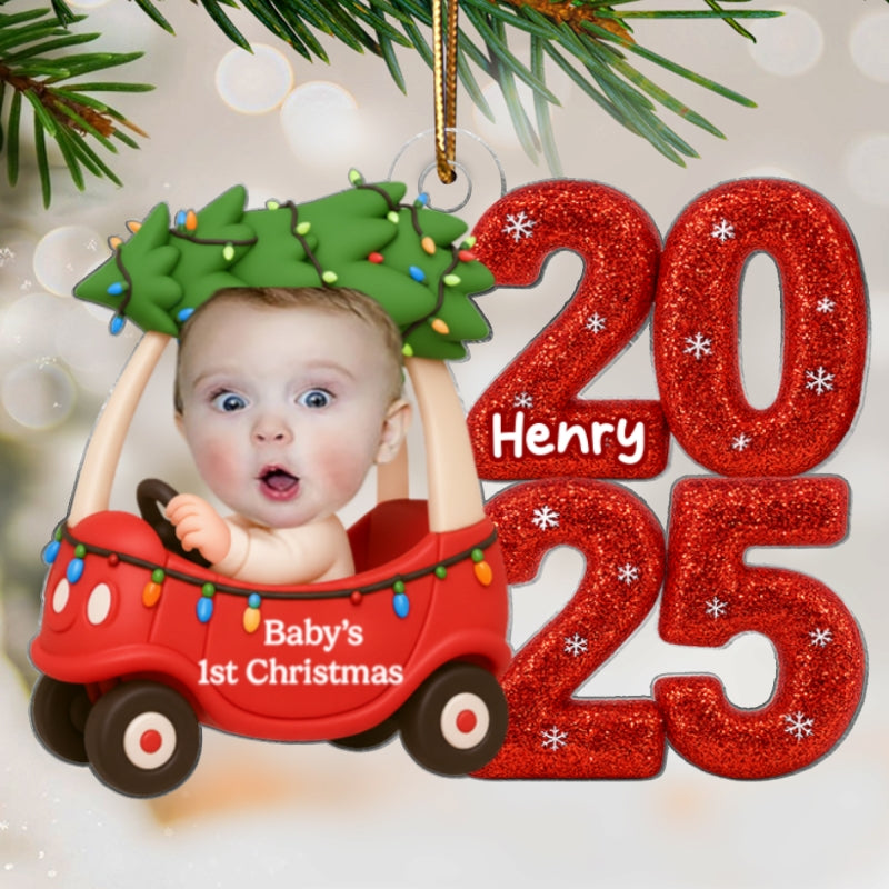 Baby In Car Upload Photo Christmas - Personalized Acrylic Ornament - Christmas Gift For New Parent, Newborn Keepsake