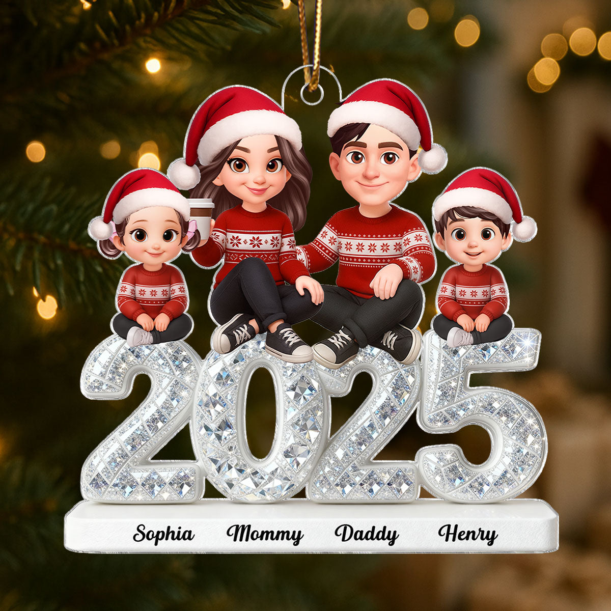 3D Shining Effect Christmas Family- Personalized Acrylic Ornament