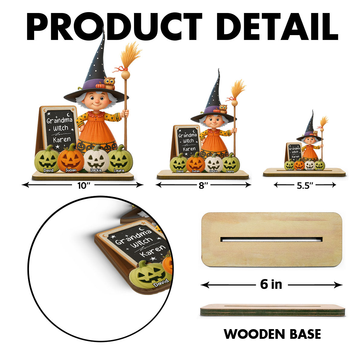 Grandma Witch Personalized Standing Wooden Plaque, Halloween Jack-o'-lantern Decor for Grandma