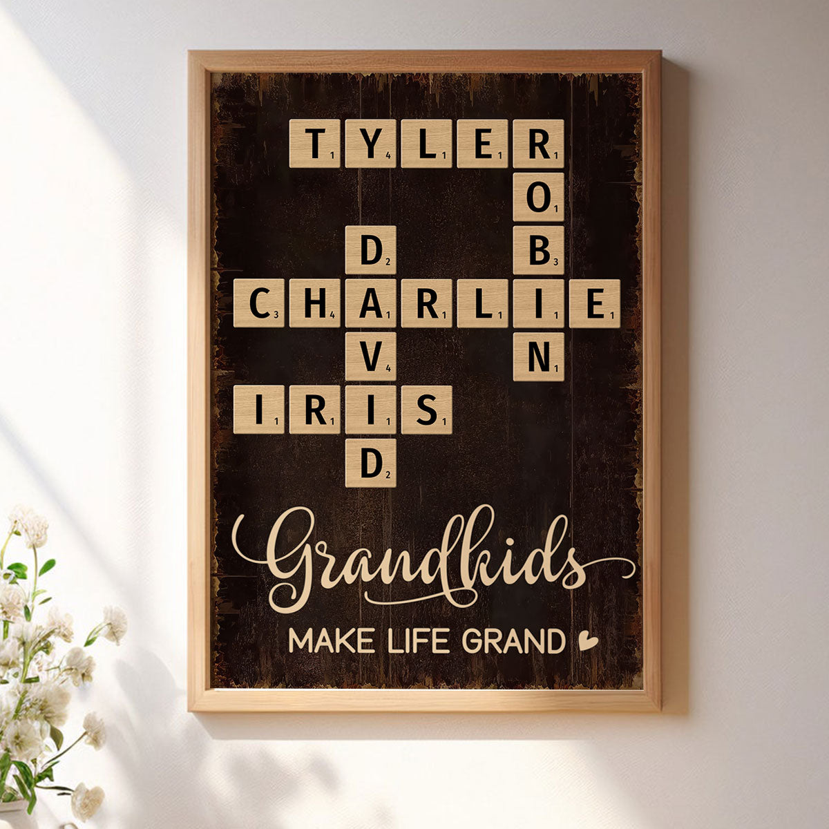 Grandkids Make Life Grand Heart Crossword Puzzle Art Personalized Poster