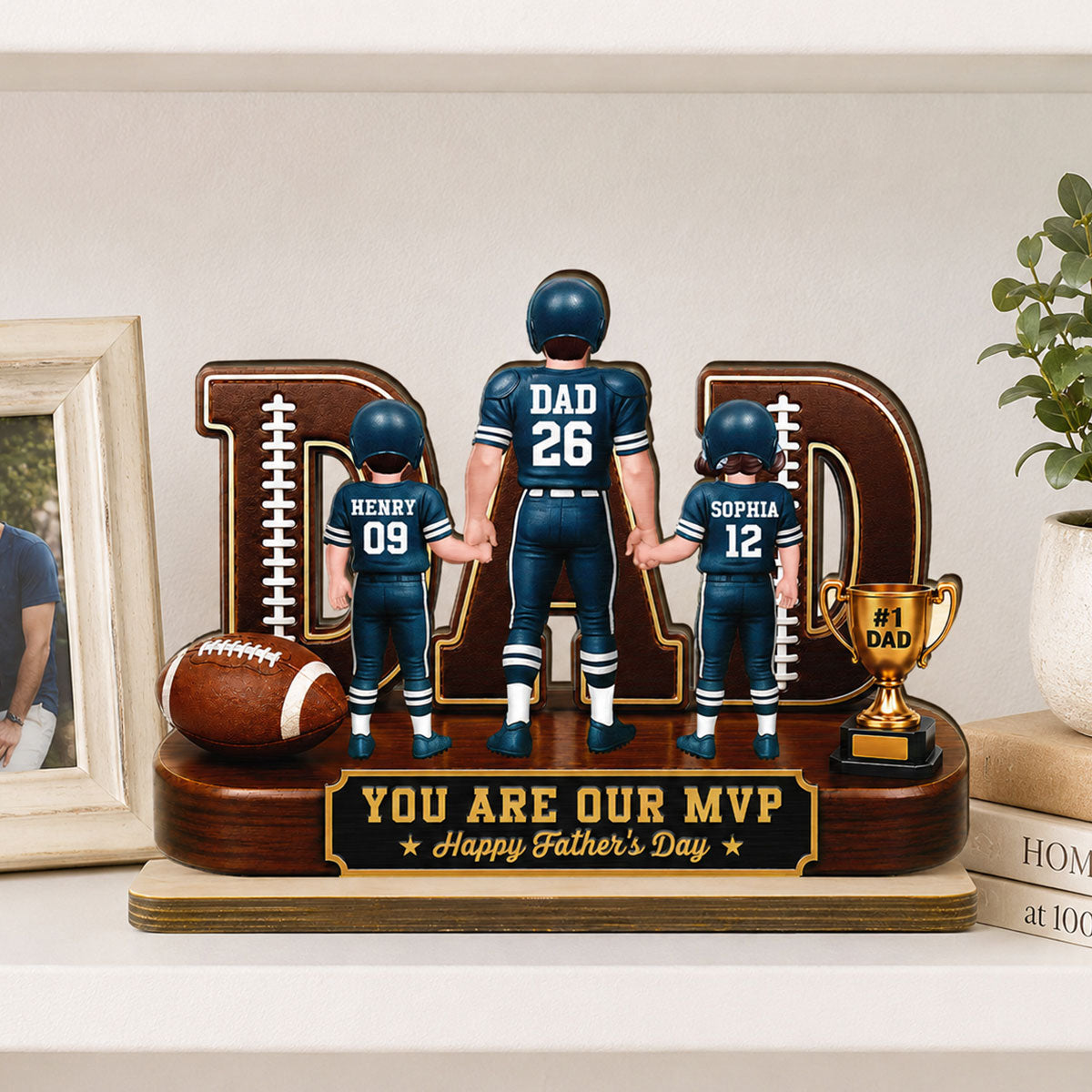 American Football No 1 Dad Legend Daddy's Dream Team - Personalized 2-Layered Wooden Plaque - Father's Day Gift For Dad