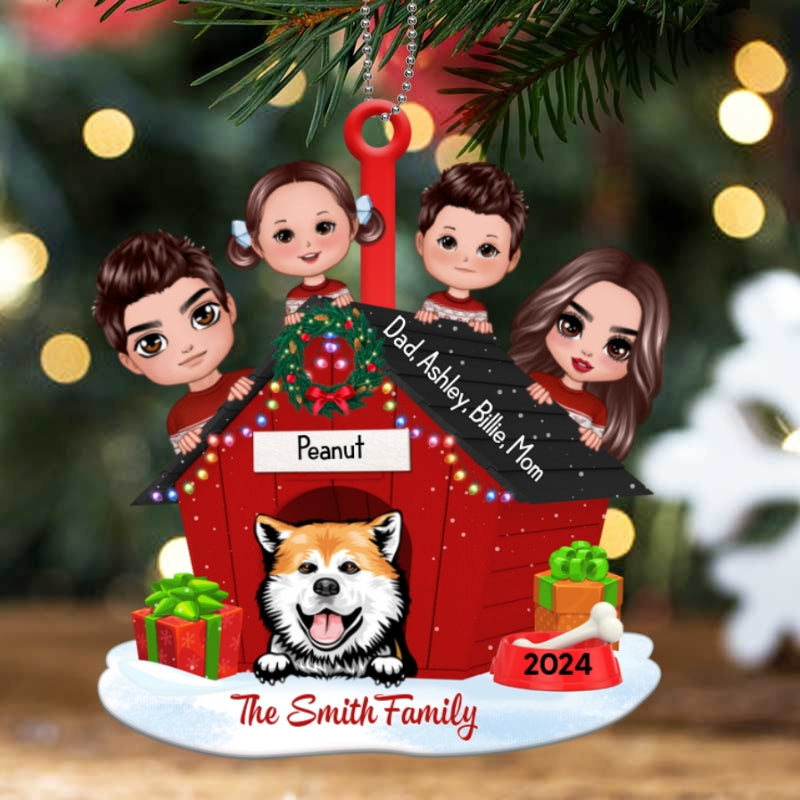 Family And Dogs Christmas Personalized Wooden Ornament