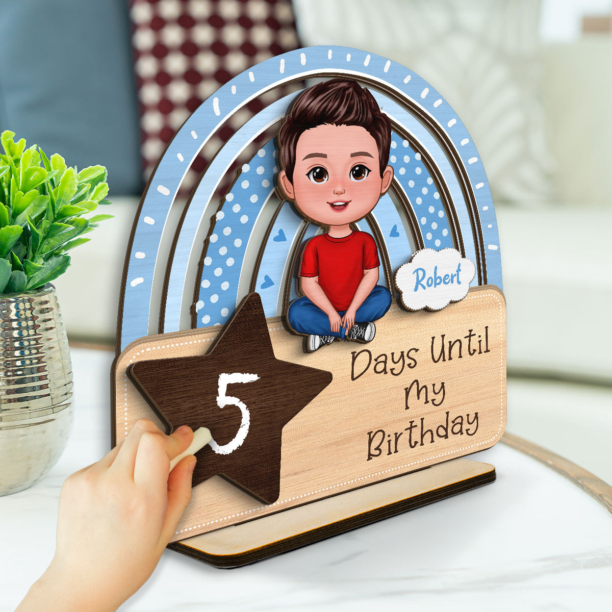 Unique Countdown For Kid Birthday Special Event Personalized 2-Layer Standing Wooden Plaque