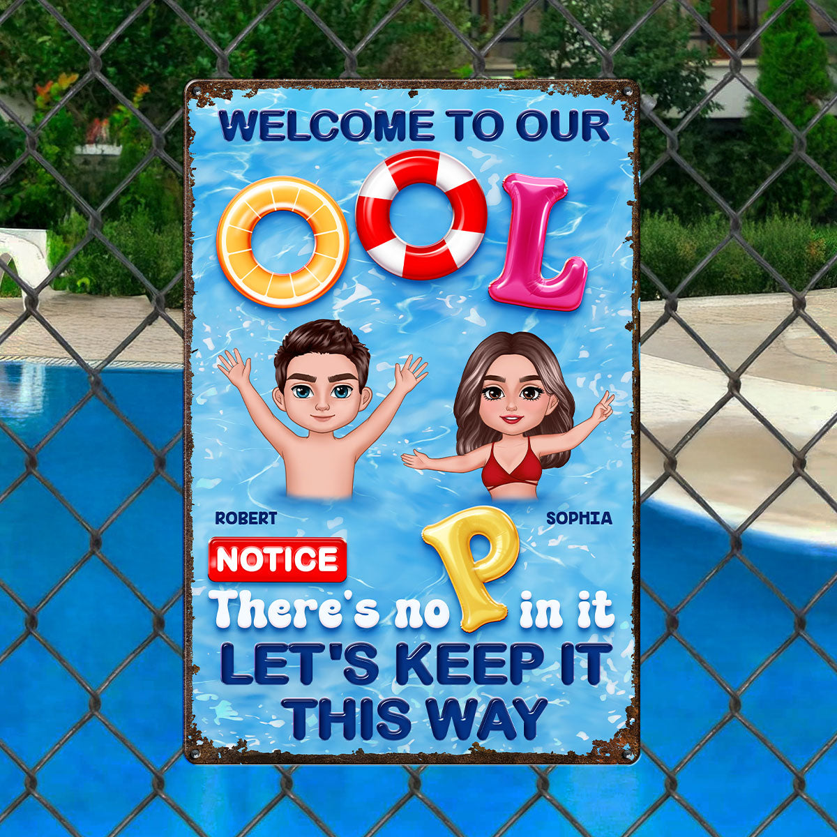 Funny Summer Family Couple Welcome To Our Pool No P Personalized Metal Sign