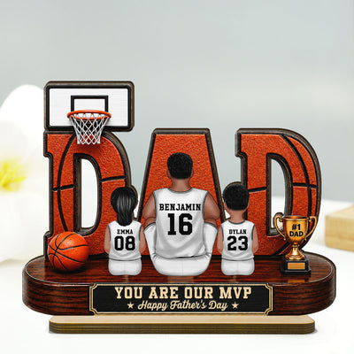 Basketball Dad Legend Daddy's Dream Team - Personalized 2-Layered Wooden Plaque - Unique Trending Father's Day Gift For Dad, Husband, Basketball Fans