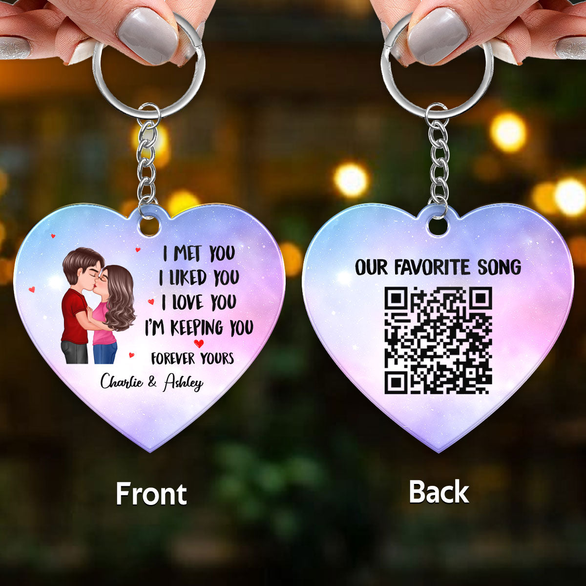 Couple Kissing I Met You I Love You Favorite Song Scannable QR Code Anniversary Gift For Him For Her Personalized Acrylic Keychain