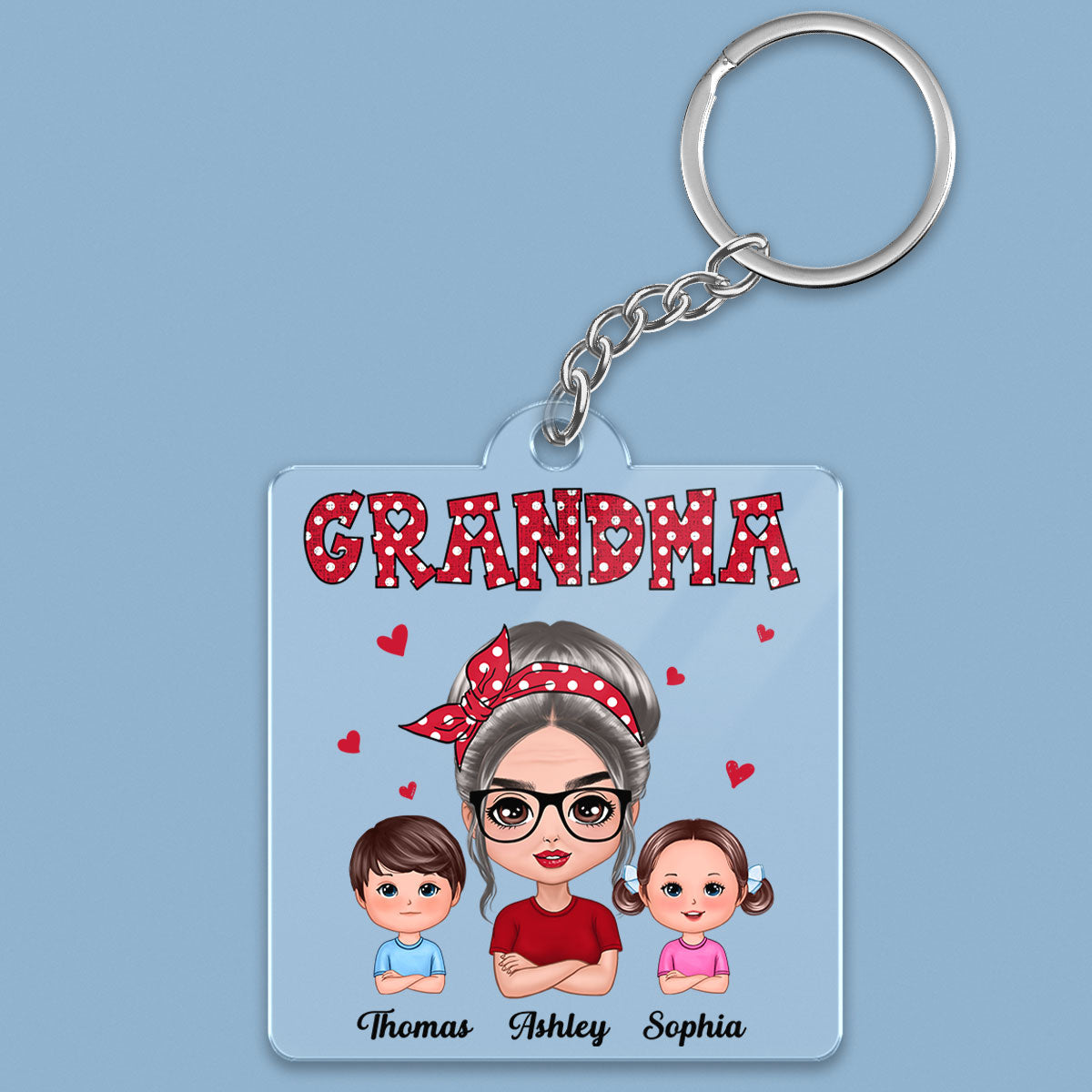 Polka Dot Pattern Grandma And Grandkids Personalized Acrylic Keychain