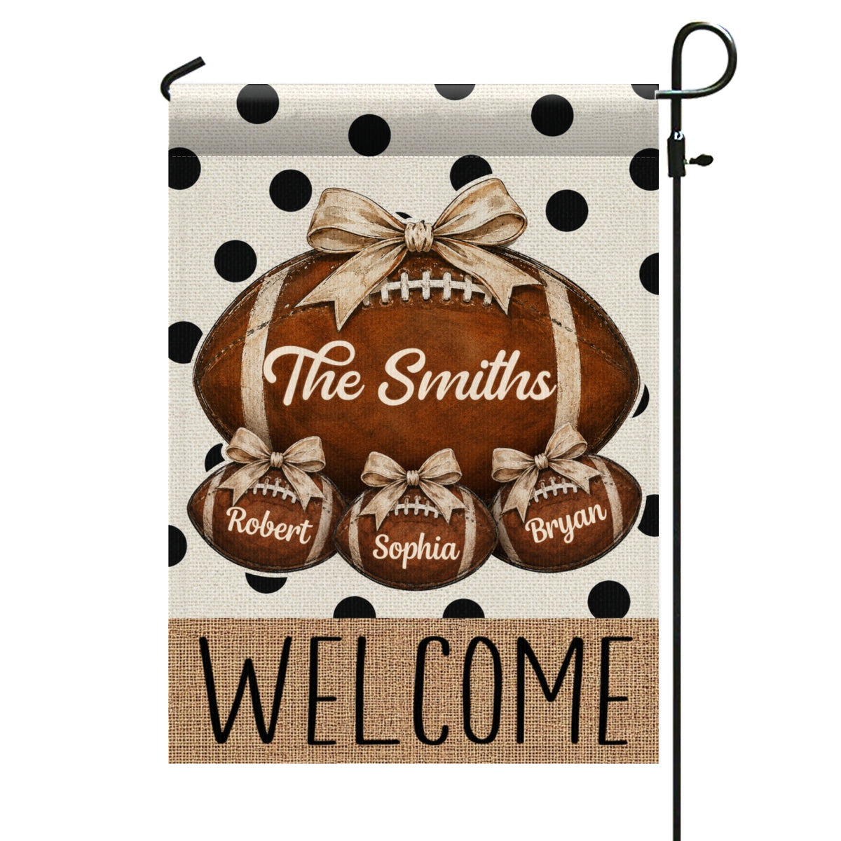 Polkadot Hello Football Season Custom Family Names - Personalized Garden Flag - Football Season Decor For Family