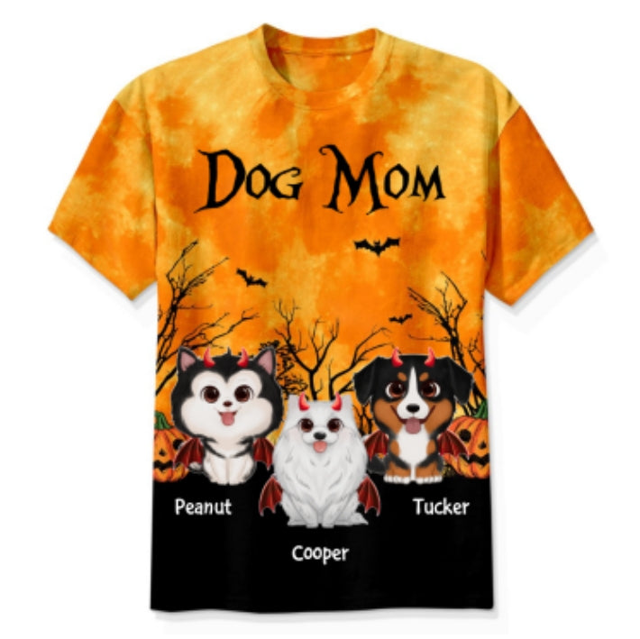 Dog Mom Halloween Moon Light Bat Tree Cute Cartoon Dog Personalized Shirt, Pawfect Costume for Dog Lover