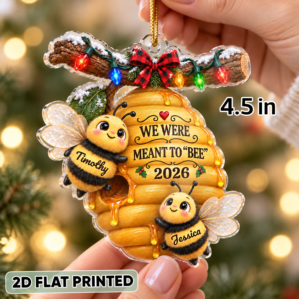 Couple Bees Hive 2D Flat - Personalized Acrylic Ornament - Christmas Gift For Couples, Gift For Her, Gift For Him