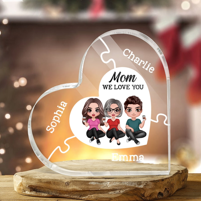 Mom We Love You Puzzle Heart Personalized Acrylic Heart Plaque