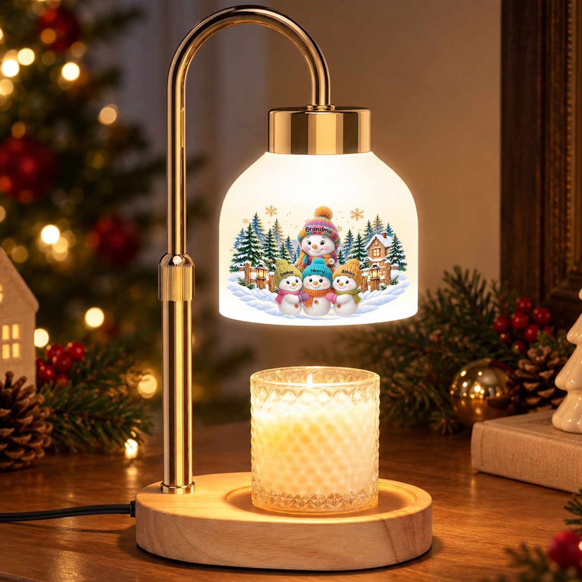 Grandma Grandkids Snowman - Personalized Candle Warmer Lamp - Christmas Home Decor Gift For Grandma
