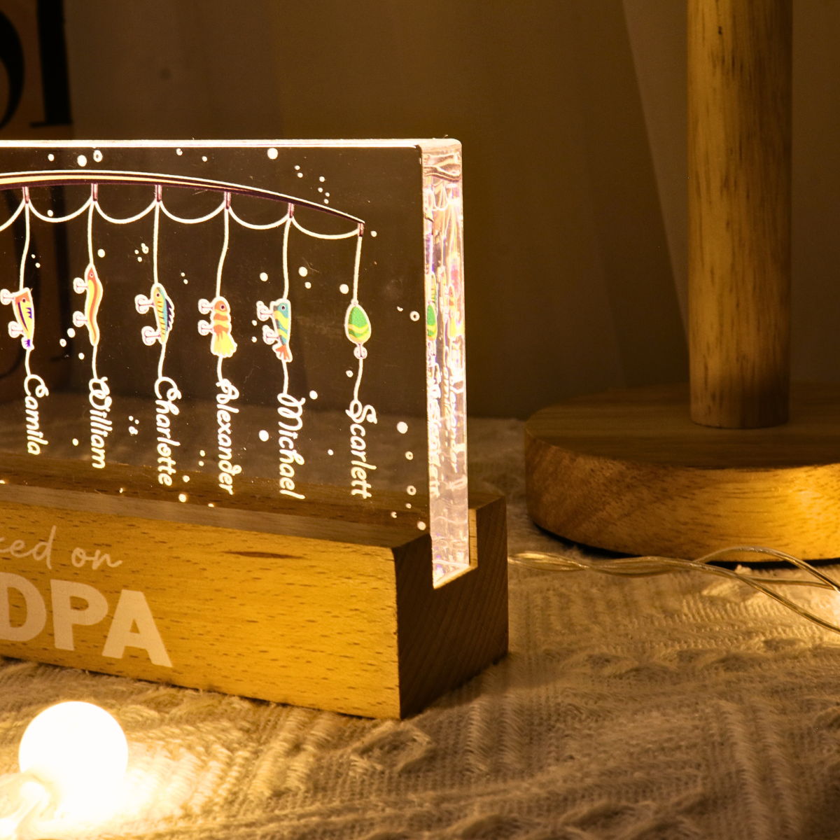 We Are Hooked On Grandpa Gift For Dad Grandpa Personalized Acrylic Block LED Night Light