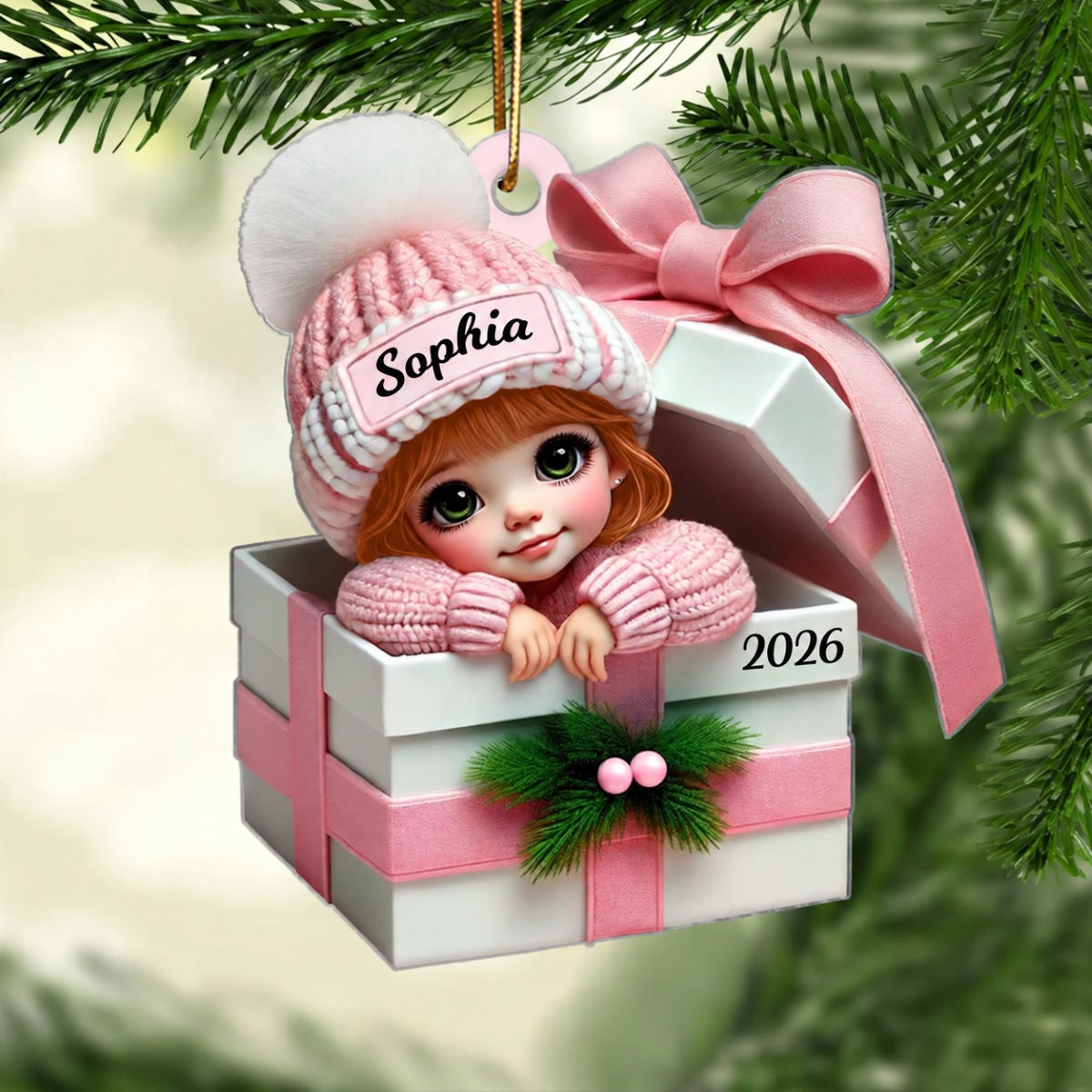 Kid Boy Girl Inside Gift Box - Personalized Acrylic Ornament - Christmas Gift for Children, Grandchildren