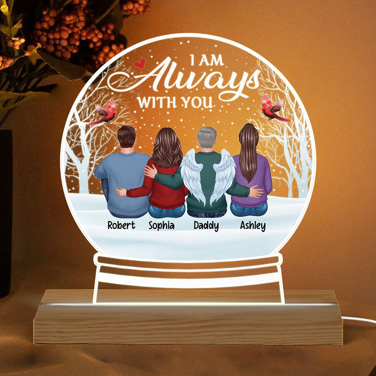 Always With You Family Memorial Gift Personalized Snow Globe Shaped Acrylic Plaque With LED Night Light