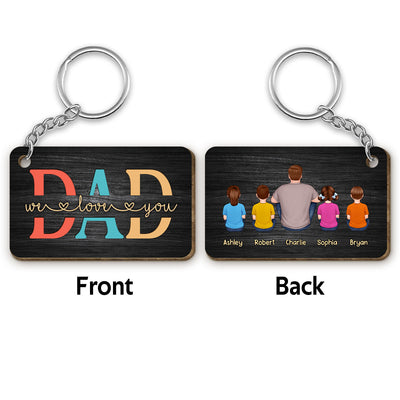 Dad Kids Dogs Cats Retro And Black Background Personalized Wooden Keychain