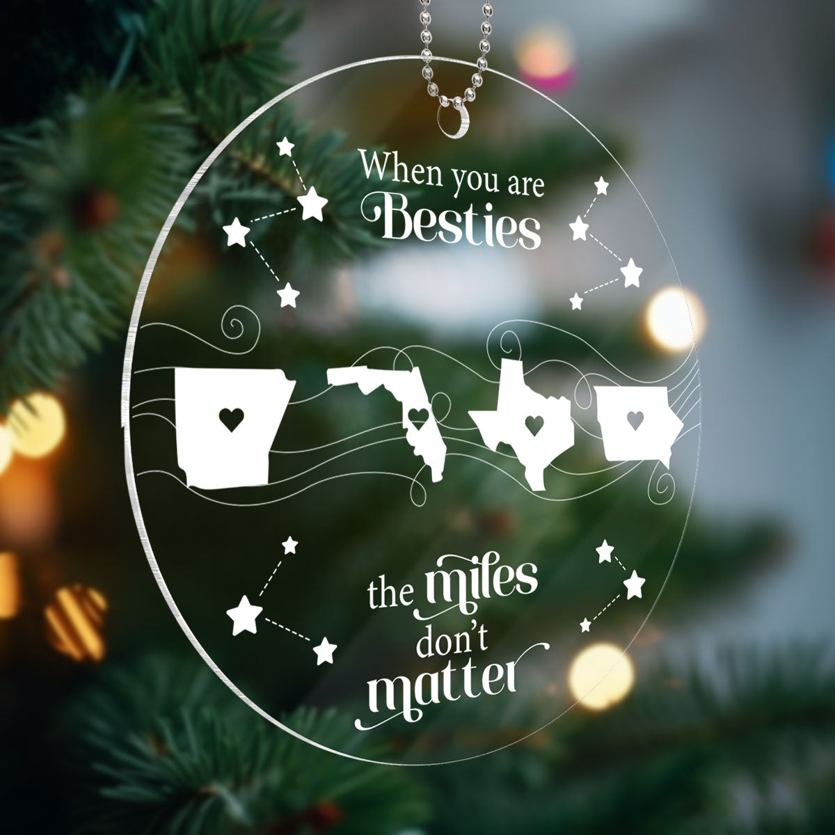 Long Distance Family Friends Siblings Sisters Besties Personalized Acrylic Ornament, Togetherness Christmas Gift