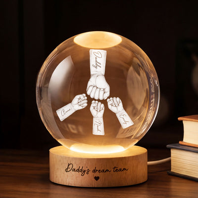 Daddy's Dream Team - Personalized Crystal Ball LED Night Light - Father's Day Gift for Dad, Husband