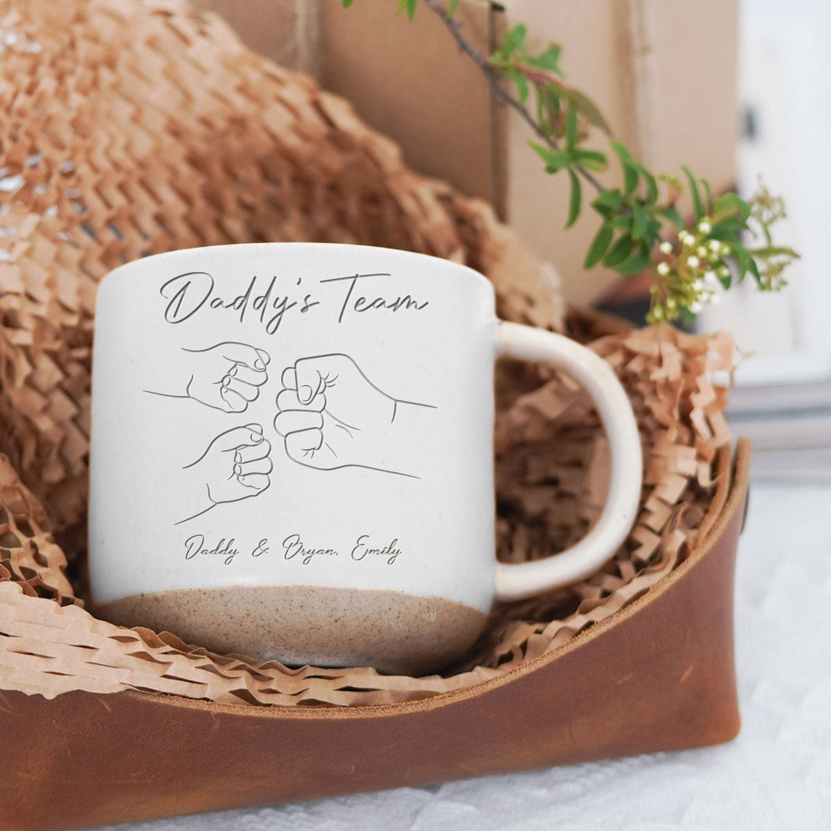 Daddy's Team Fist Bump Personalized Pottery Mug
