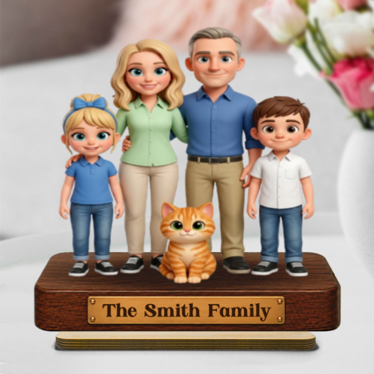 Cartoon Family Portrait From Photo 2D Flat - Personalized Wooden Plaque