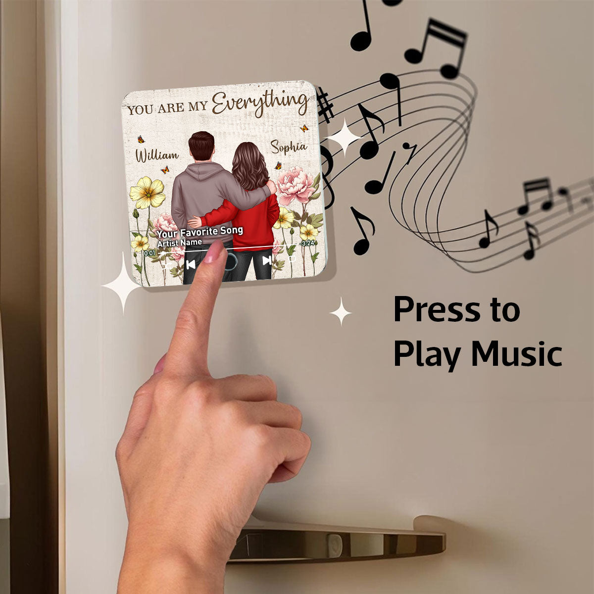 Couple Birth Month Flower Favorite Song Personalized Music Fridge Magnet, Heartfelt Gift For Couple, For Him, For Her, Boyfriend, Girlfriend, Husband, Wife