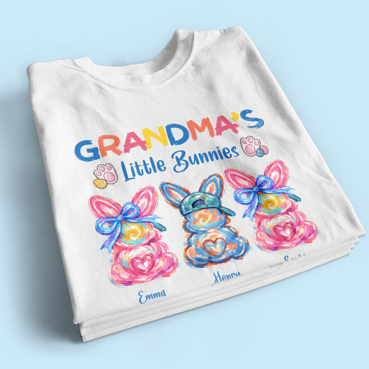Grandma's Little Bunnies Colorful Brushstroke - Personalized Shirt - Easter Shirt for Grandma