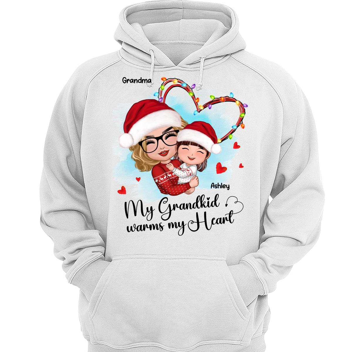 Christmas Doll Grandma Hugging Kid My Grandkids Warm My Heart Personalized Shirt