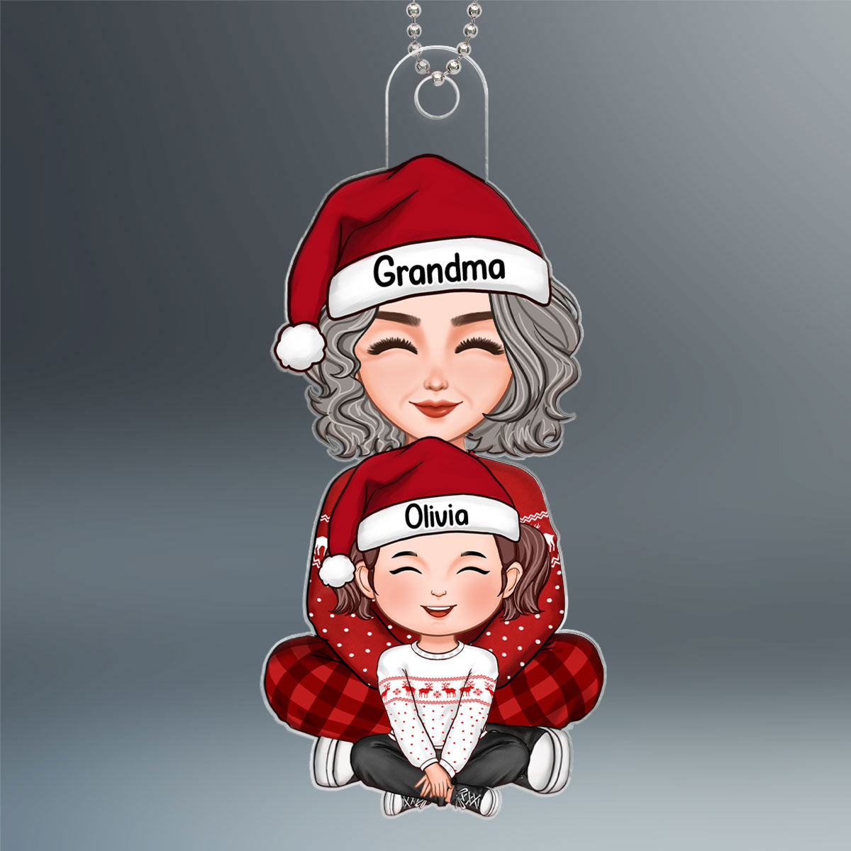 Cute Grandma Grandkid Sitting On Lap Christmas Gift For Grandson Granddaughter Personalized Acrylic Ornament