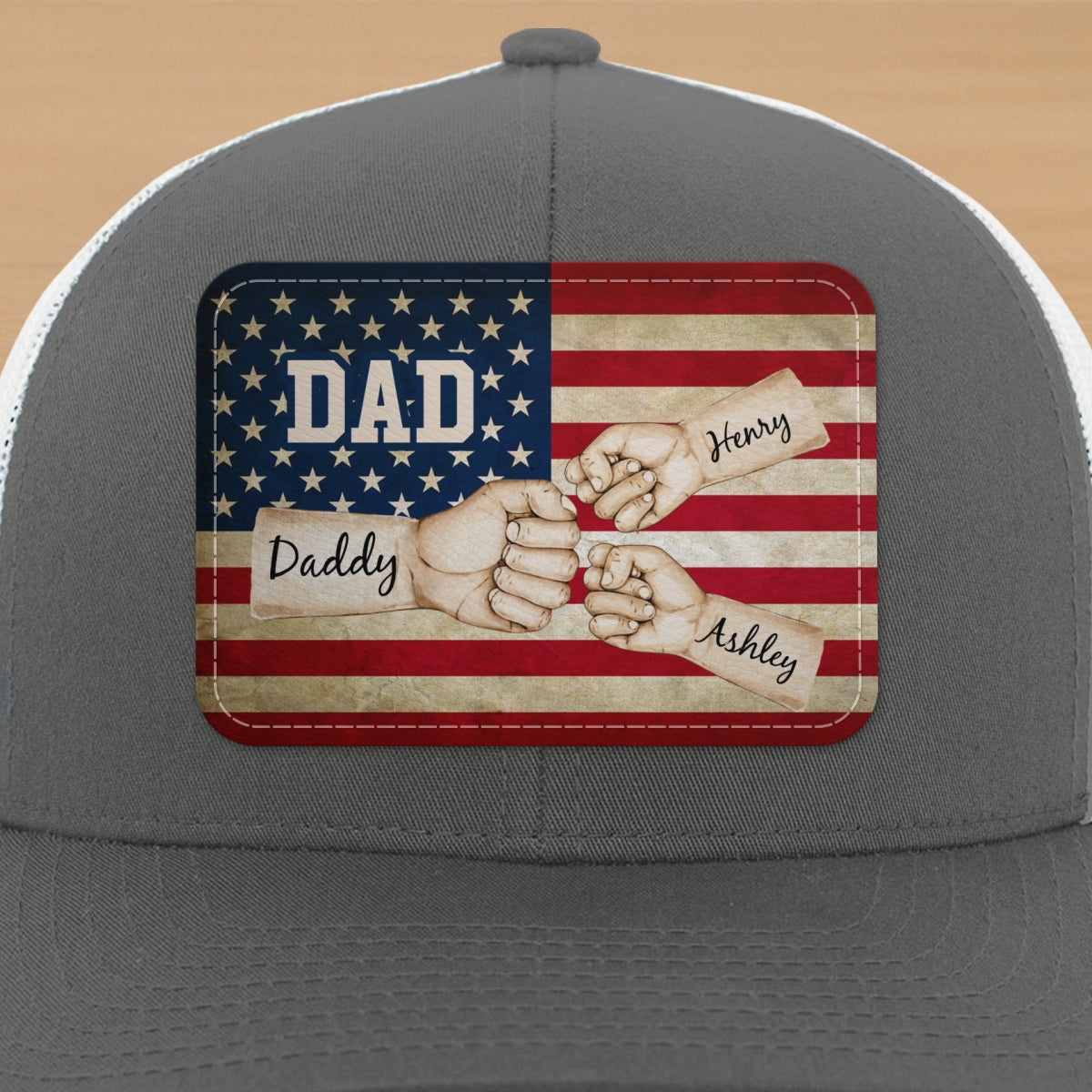 Dad Grandpa Papa Fist Bumps Nation Flag Personalized Leather Patch Hat