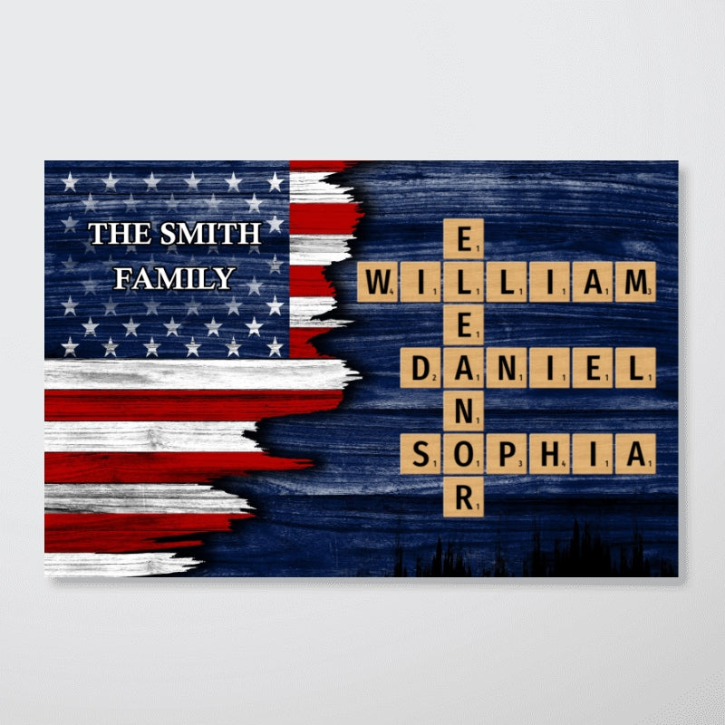 Half Nation Flag Pride Family Crossword Puzzle Art - Personalized Poster - Gift For Family