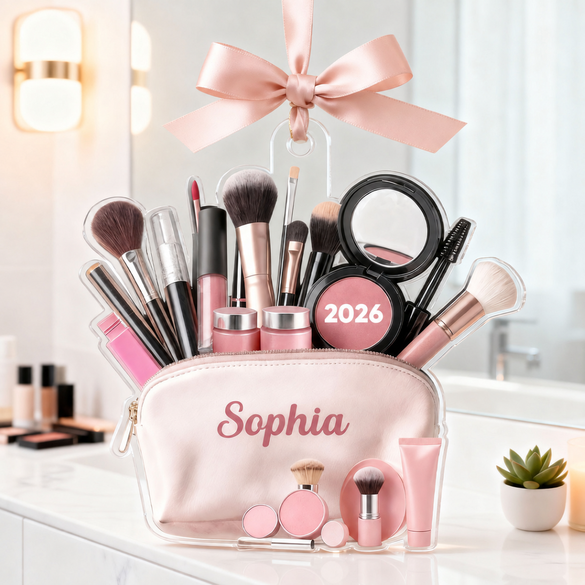 3D Effect Makeup Bag Beauty Brush - Personalized Acrylic Ornament - Christmas Gifts For Makeup Lovers, Christmas Tree Decor