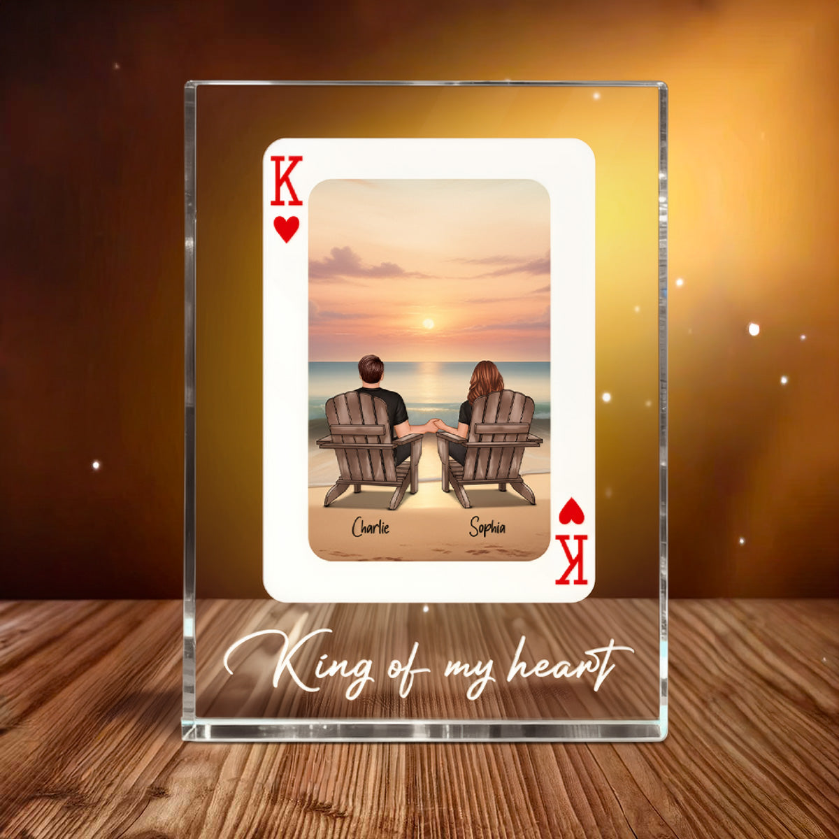 You're King/Queen Of My Heart Couple Sitting At Beach - Personalized Acrylic Block Plaque - Valentine's Day Gift, Anniversary Gift For Him, For Her