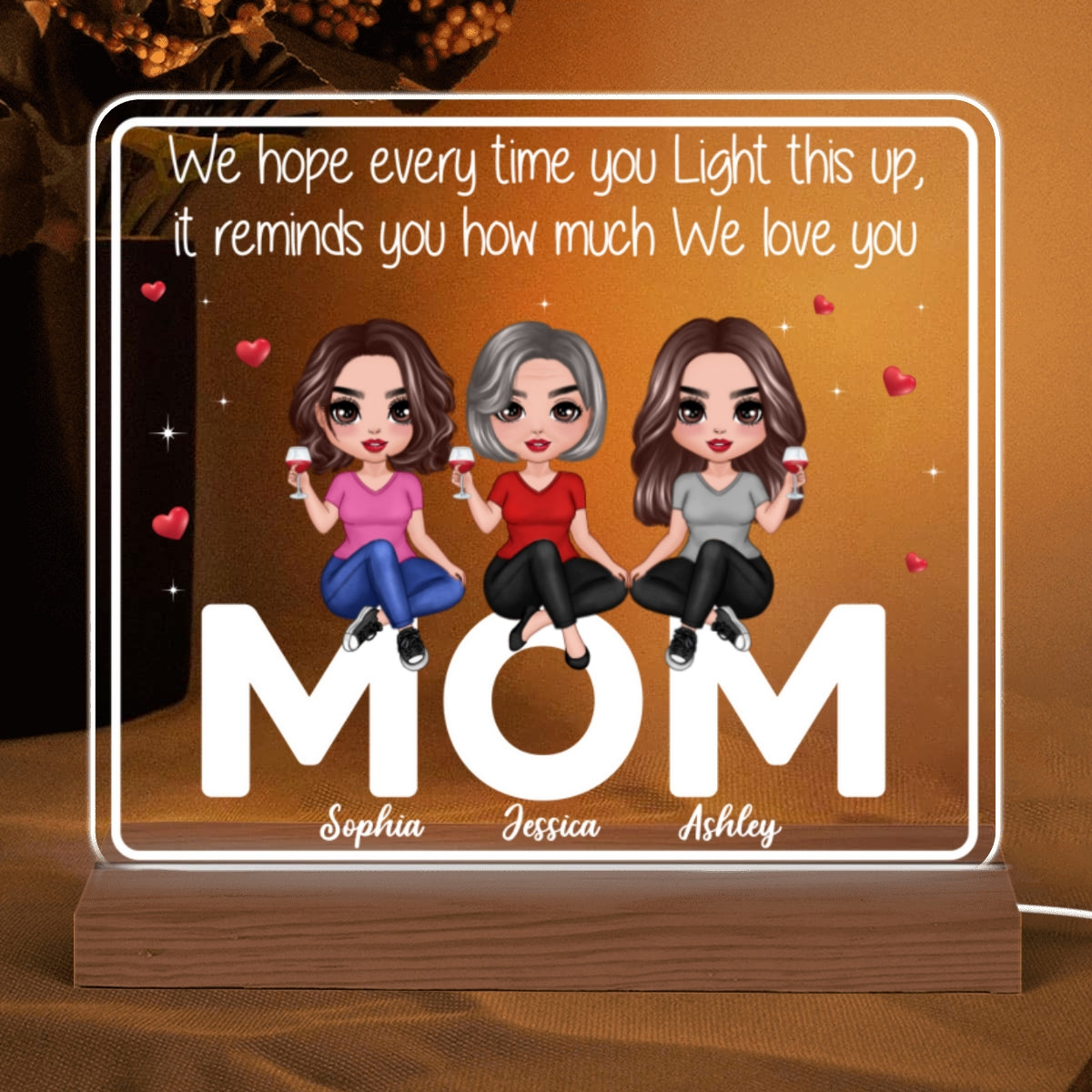 Light This Up Reminds We Love You Doll Mom And Daughters Personalized Custom Shape Acrylic Plaque With LED Night Light - Gift For Mom