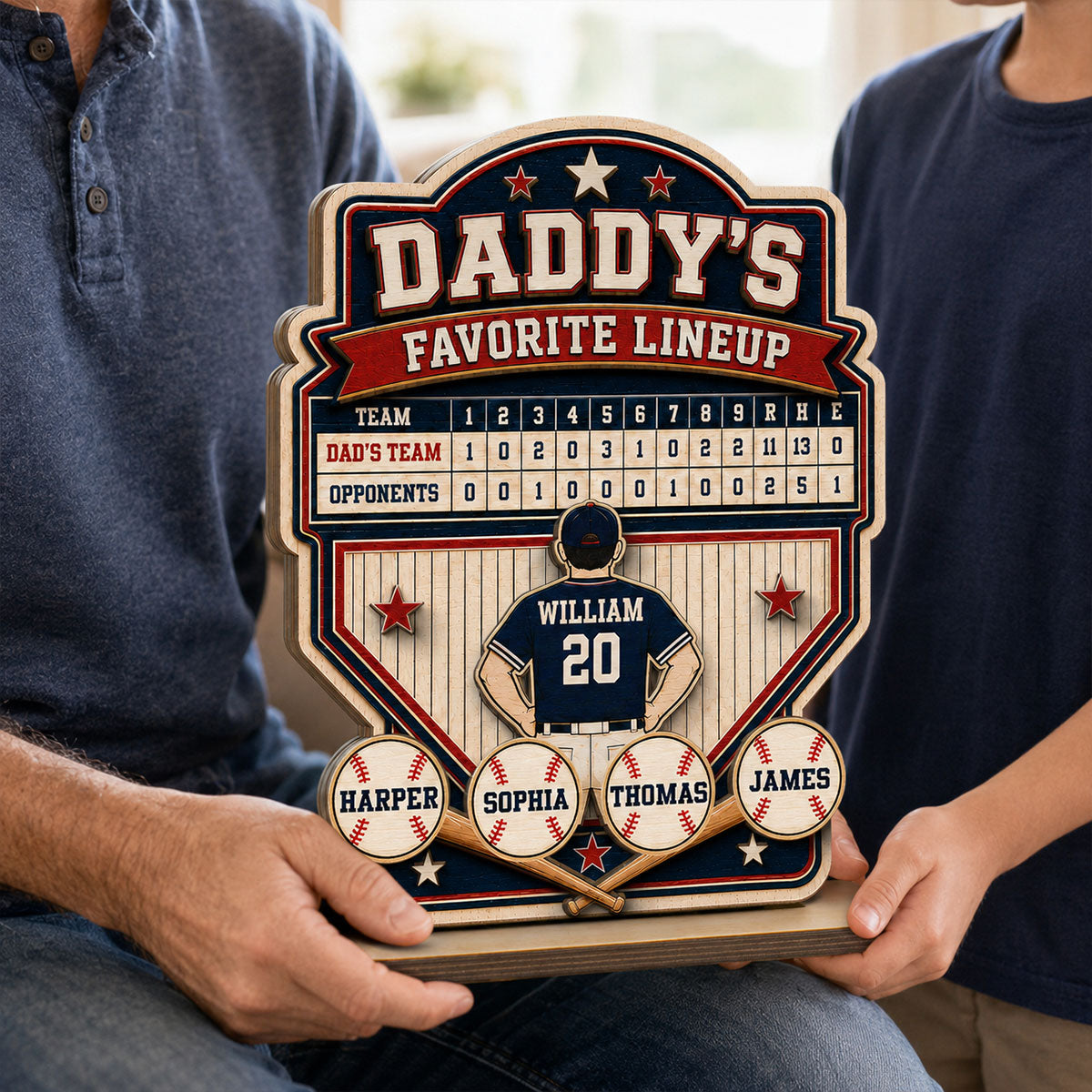 Baseball Dad Favorite Lineup - Personalized Wooden Plaque - Father's Day Gift for Dad, Husband