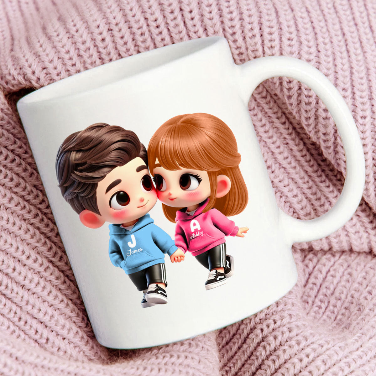3D Effect Cute Cartoon Couple Holding Hands Personalized Mug, Anniversary &  Gift for him, Gift for her