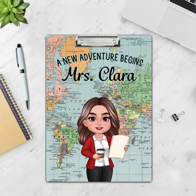 World Map Adventure Themed Teacher Personalized Clipboard, Back To School Gift For Teacher, Colleagues