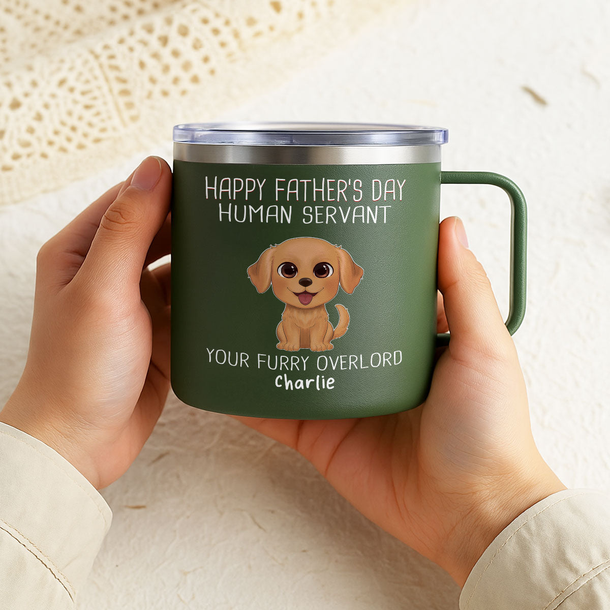 Happy Mother's Father's Day Day Human Servant Watercolor Cute Dogs Personalized Stainless Steel Tumbler With Handle