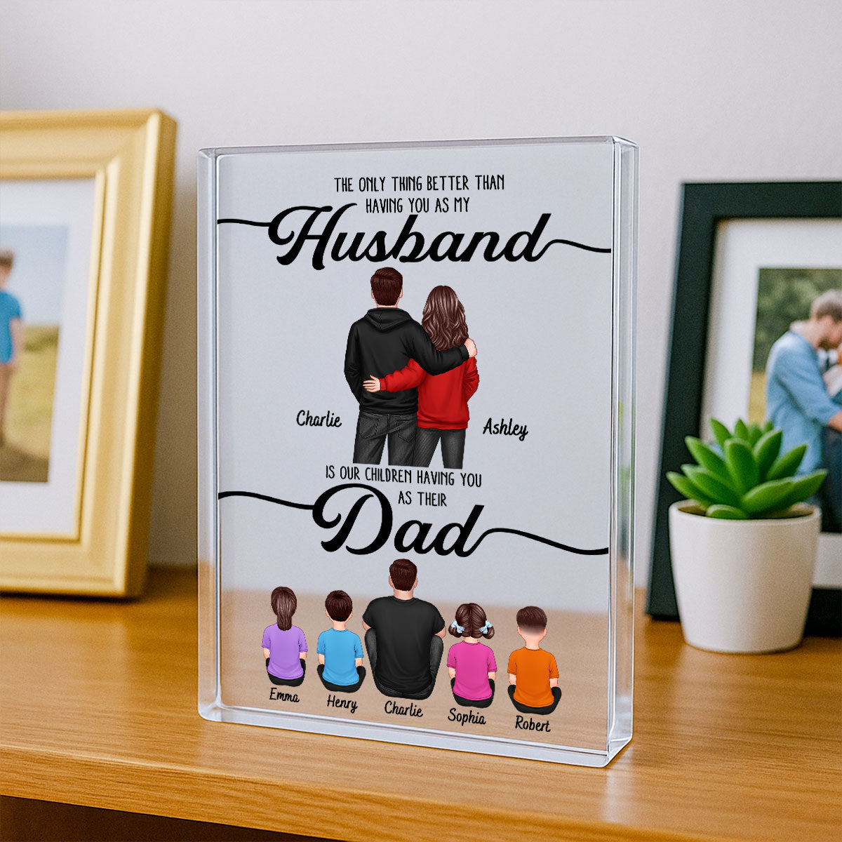 To My Husband Couple, Dad & Kids Personalized Acrylic Block, Father's Day gift for Husband