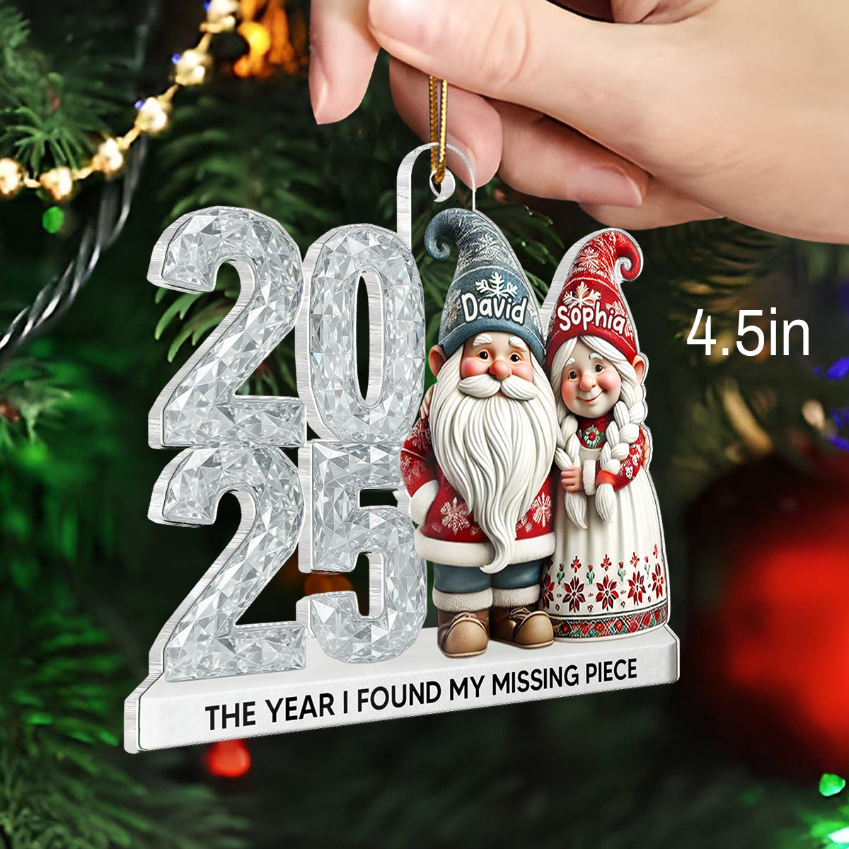 3D Shining Effect Gnome Couple - Personalized Acrylic Ornament - Unique Christmas Gift For Him, For Her, For Couple