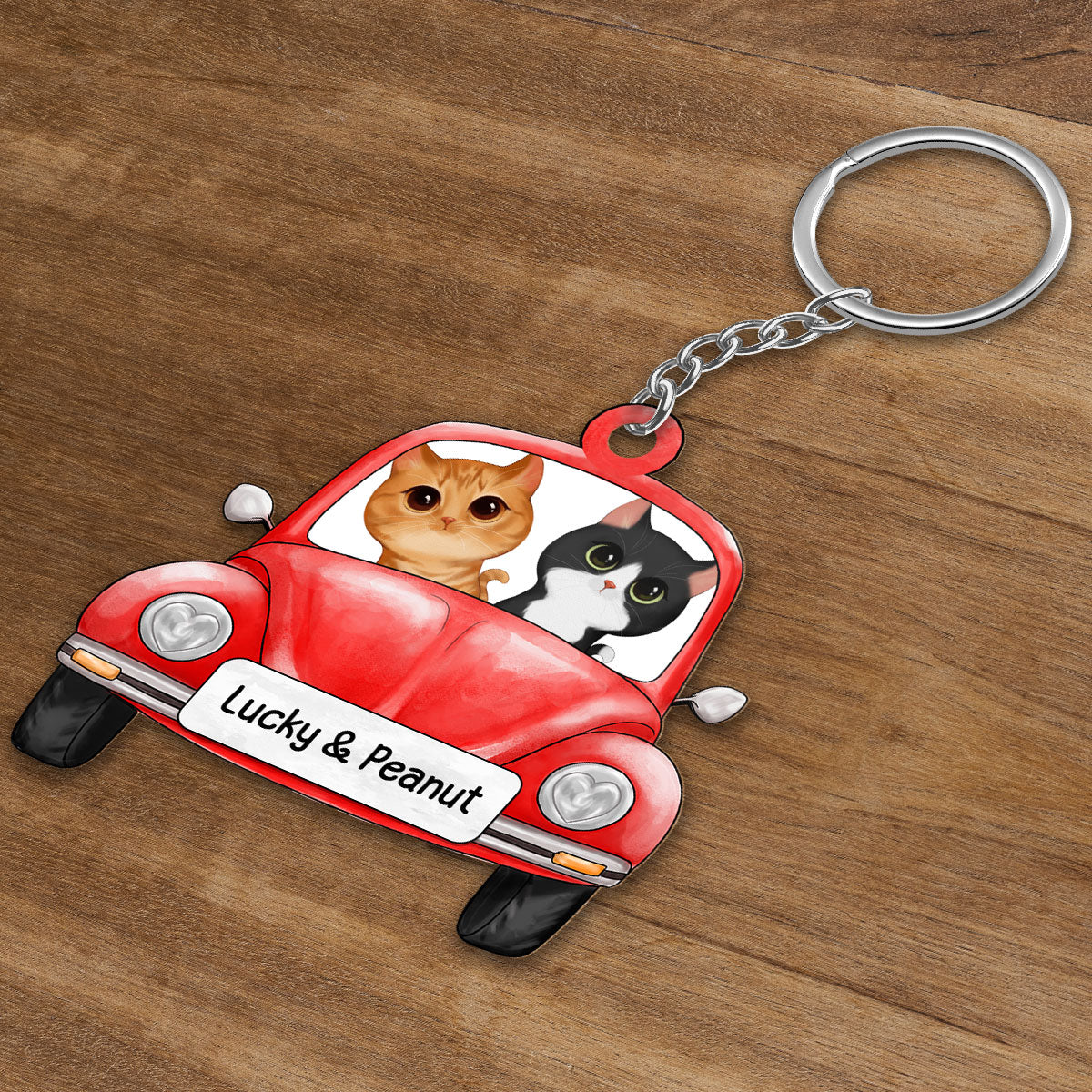 Watercolor Fluffy Cats On Car Personalized Acrylic Keychain