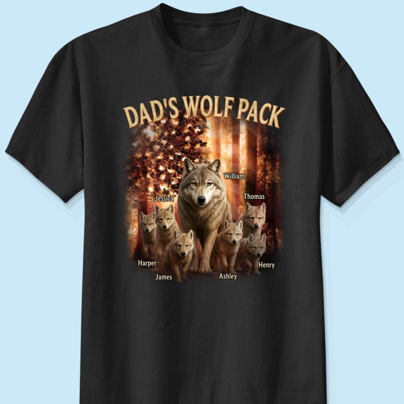 Dad's Wolf Pack Nation Flag Forest Personalized Shirt| Coolest Father's Day Gift For Dad, 4th of July Shirt