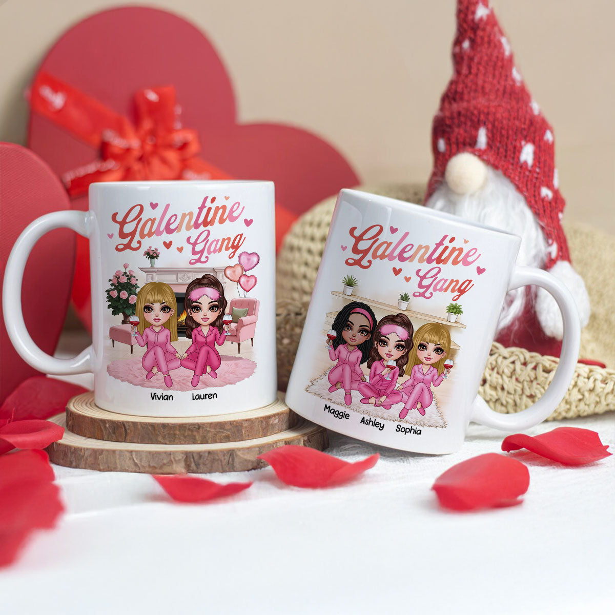 Galentine Gang Pretty Besties Sisters In House Personalized Mug,  Mug, Social Club, Besties Gift
