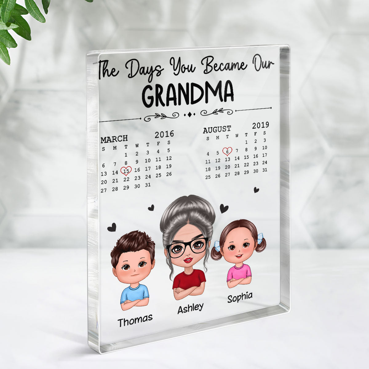 The Days You Became Our Grandma Woman & Doll Kids Personalized Vertical Rectangle Acrylic Block Plaque