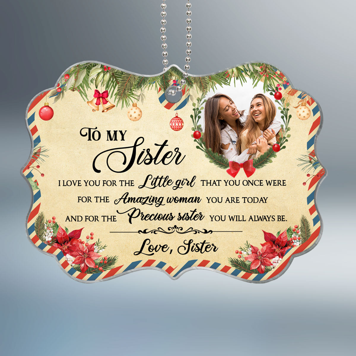 Letter To My Sister Personalized Christmas Ornament, Christmas Gift for Sisters