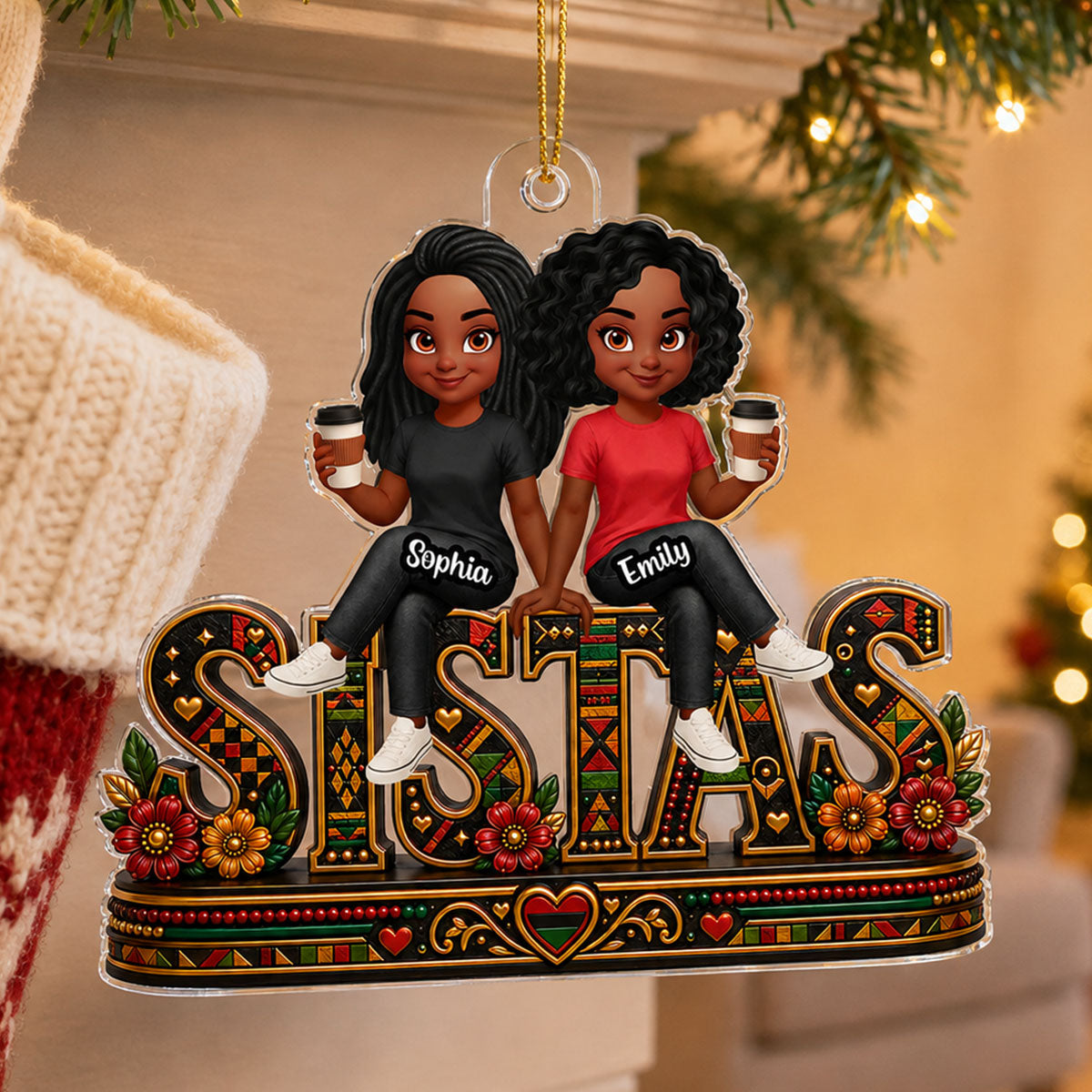 Besties Sisters Sistas Forever - Personalized Acrylic Ornament - Christmas Gift For Best Friends