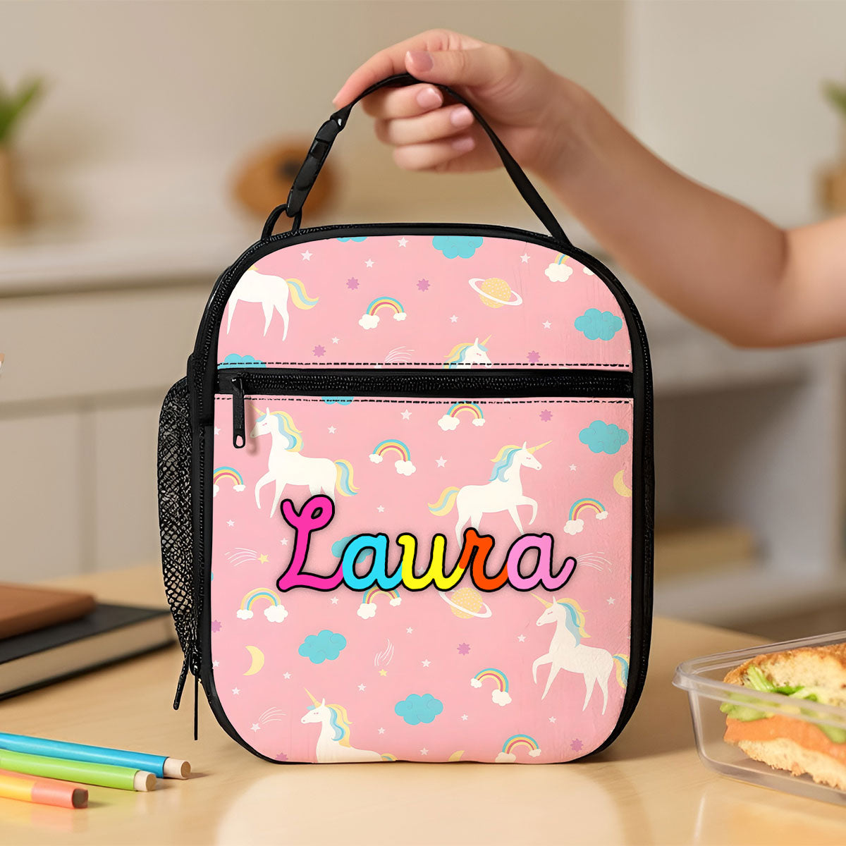 Personalized Insulated Kid Lunch Bag, Custom Kid Name Back to School Meal Tote Kit for Girls, Boys