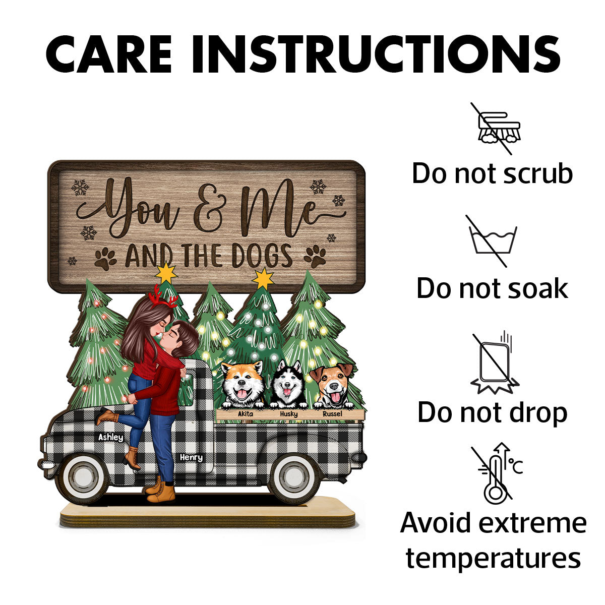 You Me And The Dogs Christmas Truck Personalized 2-Layer Standing Wooden Plaque